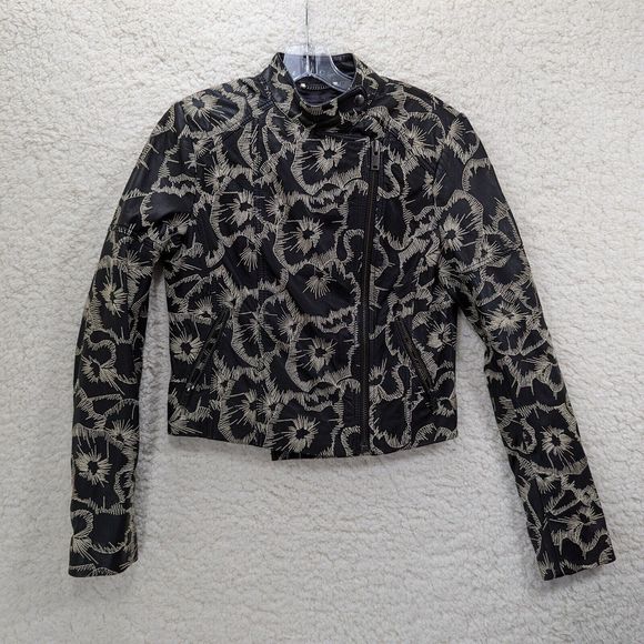 Banana Republic Genuine Lamb Leather Moto Jacket Black SizeX-Small Embroidered